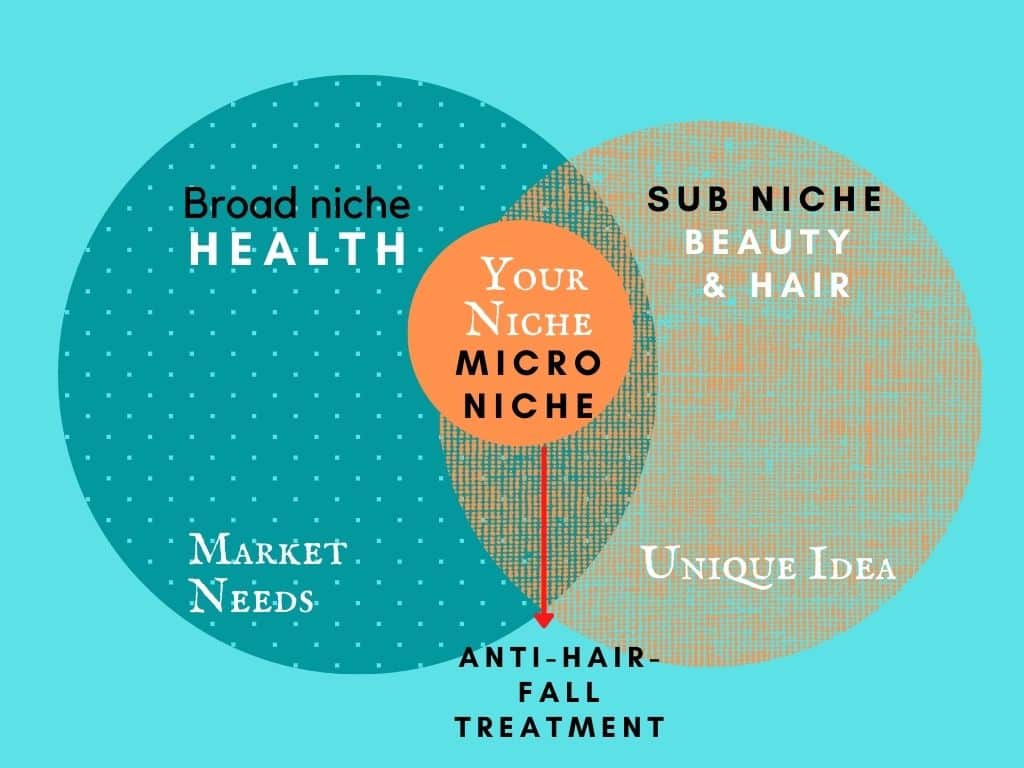 Comparison chart of broad niche , sub niche and micro niche