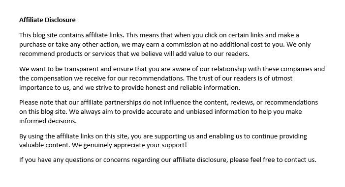 Legal Pages of a Blog - Affiliate Disclosure